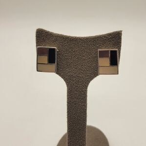 Sterling sliver colorblock stone stud Pierced earrings